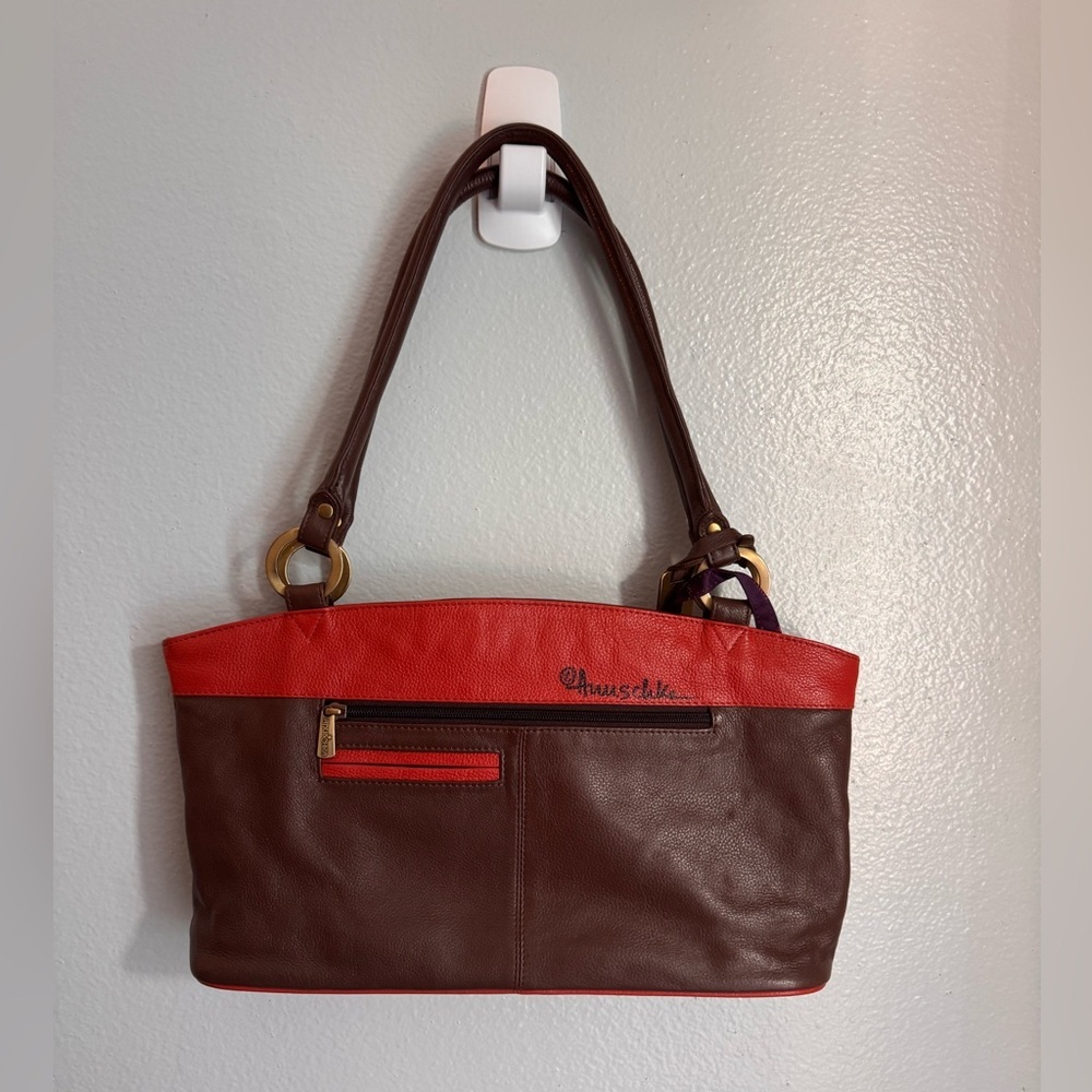 Anuschka Hand-Painted Floral Leather Shoulder Bag - Brown and Red - Picture 3 of 12